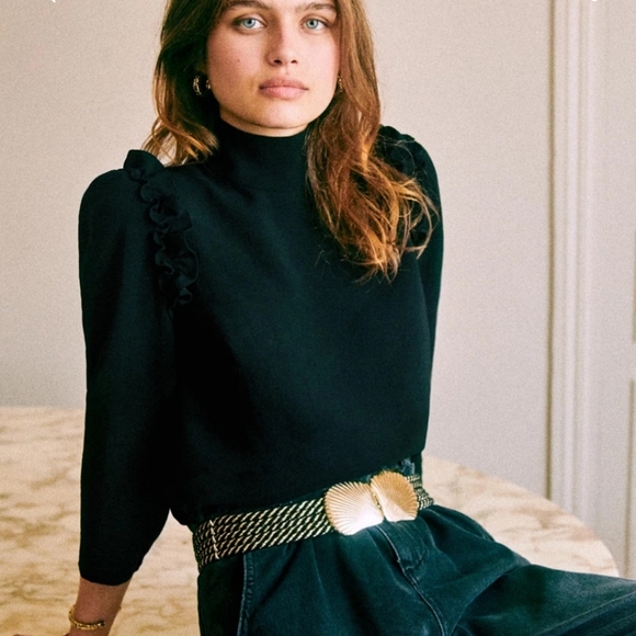 Sezane Jackie High Neck 3/4 Sleeve Blouse - Picture 3 of 4